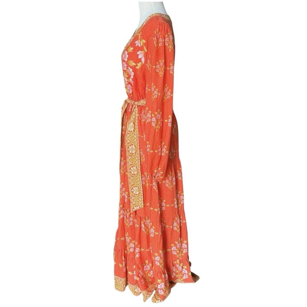 A Loves A Linen Blend Long Sleeve Floral Tapestry Maxi Dress Tie Waist Medium - Picture 3 of 9